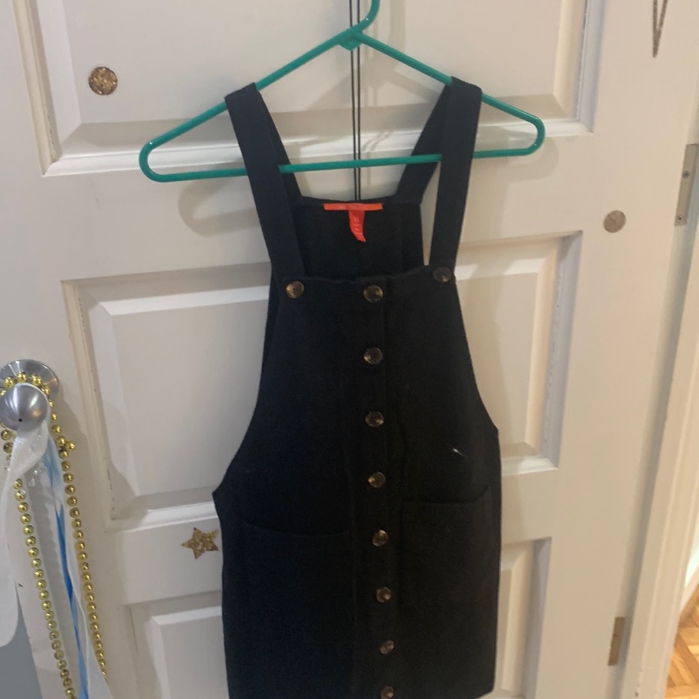 Black button overalls dress